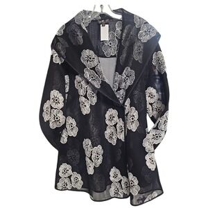Jerry T Floral Mesh Duster Jacket Lightweight Outercoat Outerwear Black White 1X